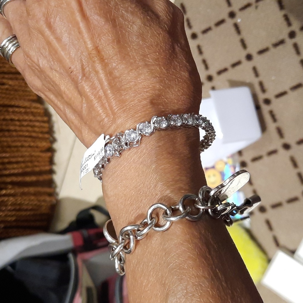 14K White Gold Over Genuine Sterling Silver Large Tennis Bracelet "S" Link 7.25"
